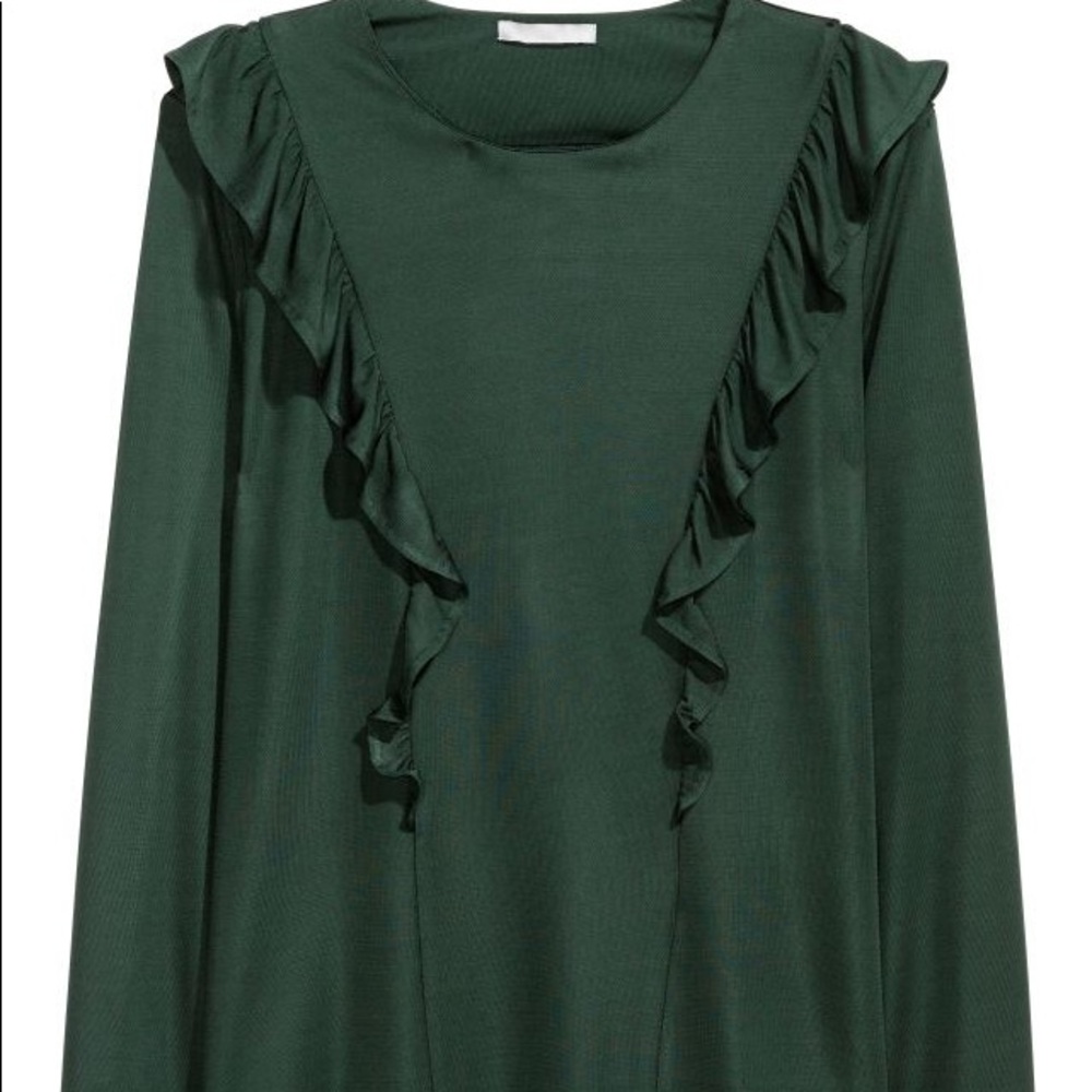 Full sleeve dark green frilled ruffled top